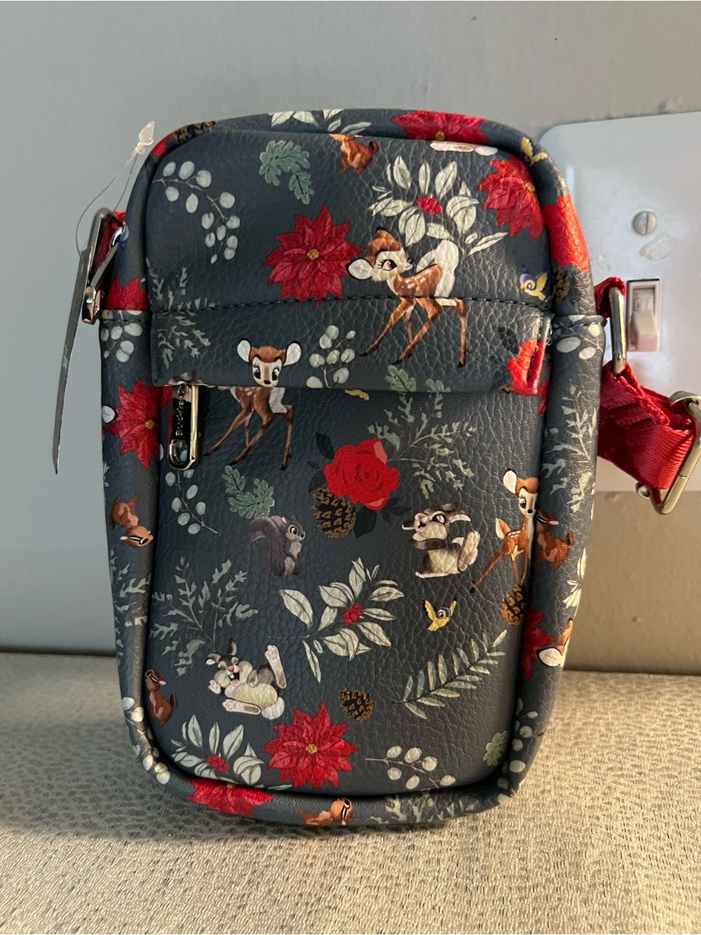Buckle-Down Disney Bambi Floral Small Crossbody Bag Blue Red White